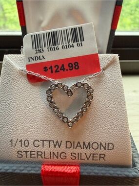 Sterling Silver Heart Pendant Necklace with Diamond Accents - Silver